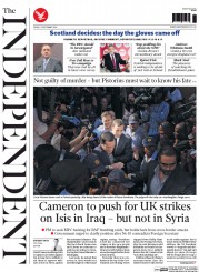 The Independent Newspaper Front Page (UK) for 12 September 2014