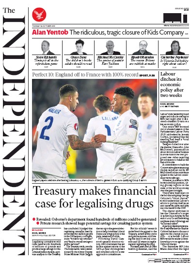 The Independent Newspaper Front Page (UK) for 13 October 2015