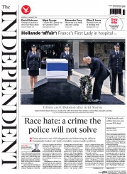 The Independent Newspaper Front Page (UK) for 13 January 2014