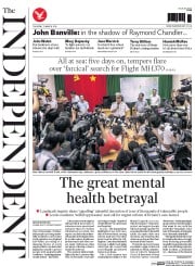 The Independent (UK) Newspaper Front Page for 13 March 2014
