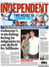 The Independent (UK) Newspaper Front Page for 13 July 2012
