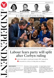 The Independent (UK) Newspaper Front Page for 13 July 2016