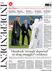The Independent (UK) Newspaper Front Page for 14 November 2014