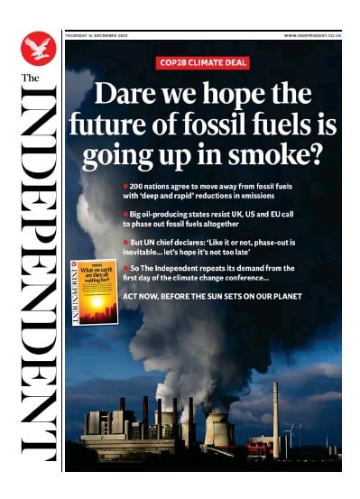 The Independent Newspaper Front Page (UK) for 14 December 2023