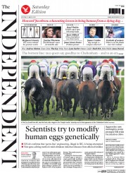 The Independent (UK) Newspaper Front Page for 14 March 2015