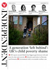 The Independent (UK) Newspaper Front Page for 14 April 2016