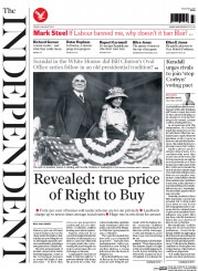The Independent (UK) Newspaper Front Page for 14 August 2015