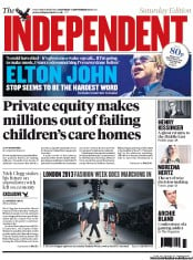 The Independent Newspaper Front Page (UK) for 14 September 2013