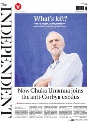 The Independent (UK) Newspaper Front Page for 14 September 2015