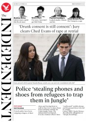 The Independent (UK) Newspaper Front Page for 15 October 2016
