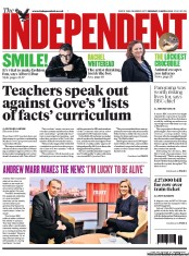 The Independent (UK) Newspaper Front Page for 15 April 2013