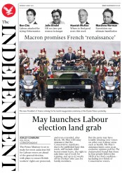 The Independent (UK) Newspaper Front Page for 15 May 2017