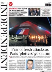 The Independent (UK) Newspaper Front Page for 16 November 2015