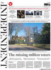 The Independent (UK) Newspaper Front Page for 16 January 2015