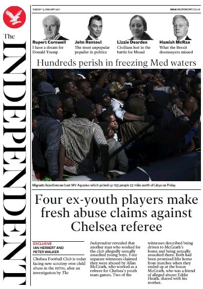 The Independent Newspaper Front Page (UK) for 16 January 2017