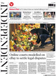 The Independent (UK) Newspaper Front Page for 16 February 2015