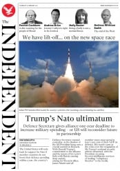 The Independent (UK) Newspaper Front Page for 16 February 2017