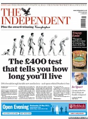 The Independent (UK) Newspaper Front Page for 16 May 2011
