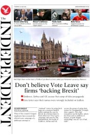 The Independent (UK) Newspaper Front Page for 16 June 2016