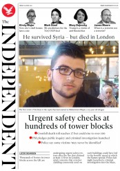 The Independent (UK) Newspaper Front Page for 16 June 2017