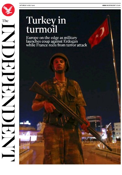 The Independent Newspaper Front Page (UK) for 16 July 2016