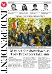 The Independent (UK) Newspaper Front Page for 16 July 2018