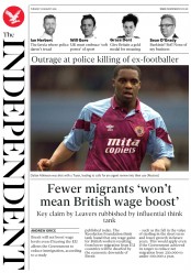 The Independent (UK) Newspaper Front Page for 16 August 2016