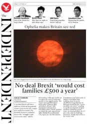 The Independent (UK) Newspaper Front Page for 17 October 2017
