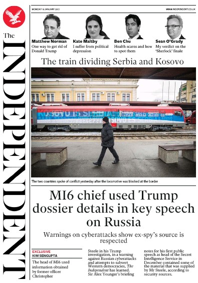 The Independent Newspaper Front Page (UK) for 17 January 2017
