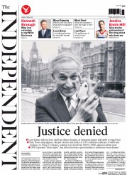 The Independent (UK) Newspaper Front Page for 17 April 2015