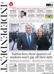 The Independent (UK) Newspaper Front Page for 18 November 2014