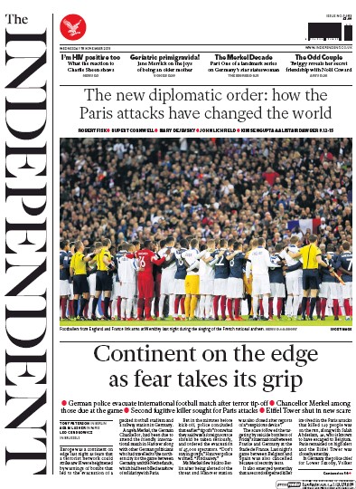 The Independent Newspaper Front Page (UK) for 18 November 2015