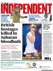 The Independent (UK) Newspaper Front Page for 18 January 2013