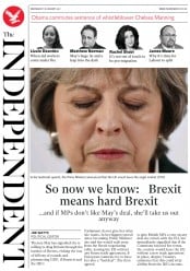 The Independent (UK) Newspaper Front Page for 18 January 2017