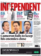 The Independent Newspaper Front Page (UK) for 18 March 2013