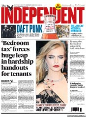 The Independent Newspaper Front Page (UK) for 18 May 2013