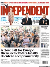 The Independent (UK) Newspaper Front Page for 18 June 2012