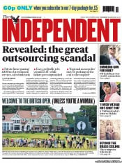The Independent (UK) Newspaper Front Page for 18 July 2013