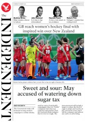 The Independent (UK) Newspaper Front Page for 18 August 2016