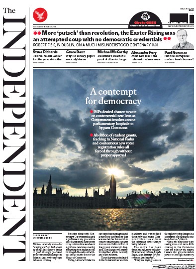 The Independent Newspaper Front Page (UK) for 19 January 2016