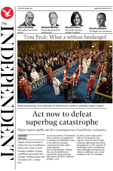 The Independent Newspaper Front Page (UK) for 19 May 2016