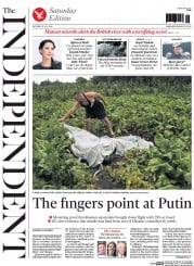 The Independent Newspaper Front Page (UK) for 19 July 2014