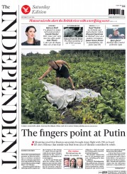 The Independent Newspaper Front Page (UK) for 19 July 2014