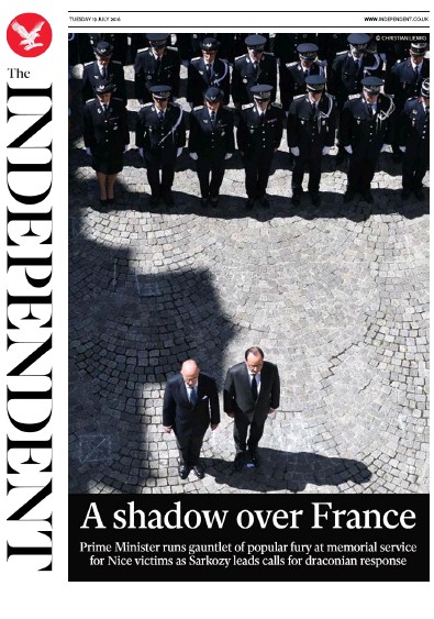The Independent Newspaper Front Page (UK) for 19 July 2016