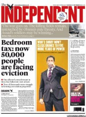 The Independent Newspaper Front Page (UK) for 19 September 2013