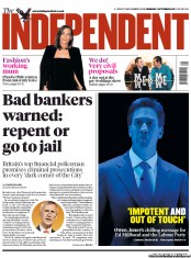 The Independent (UK) Newspaper Front Page for 1 October 2012