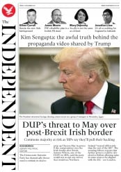 The Independent (UK) Newspaper Front Page for 1 December 2017