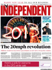 The Independent Newspaper Front Page (UK) for 1 January 2013
