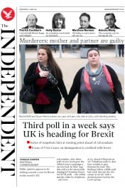 The Independent (UK) Newspaper Front Page for 1 June 2016