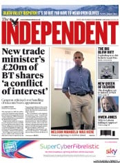 The Independent (UK) Newspaper Front Page for 1 July 2013
